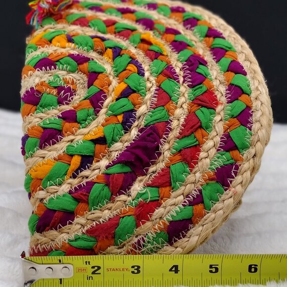 America & Natural Woven Jute Multicolor Rainbow Boho Clutch | 12” | Resort Style - Picture 8 of 11